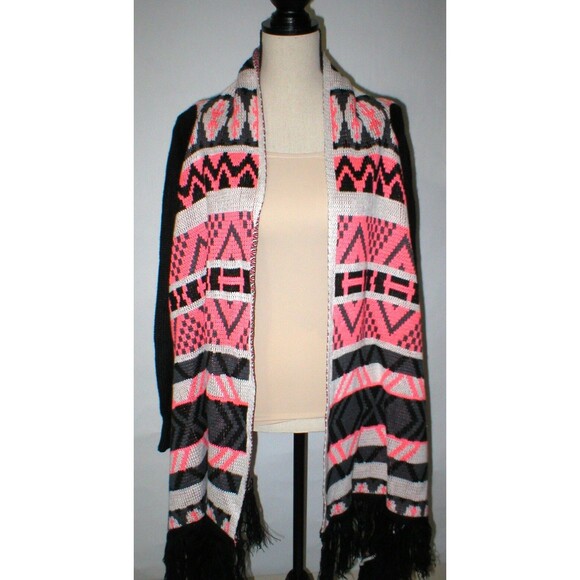 $190 OSFM Fringe Cardigan Womens Wrap New Designer Kiwi Tucker Black Coral White